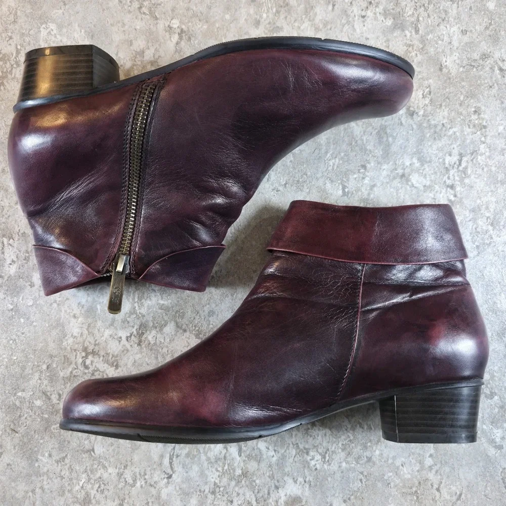 Regarde Le Ciel Womens Stefany Boot Red Burgundy Leather Bootie Low Size 38‎ / 8
